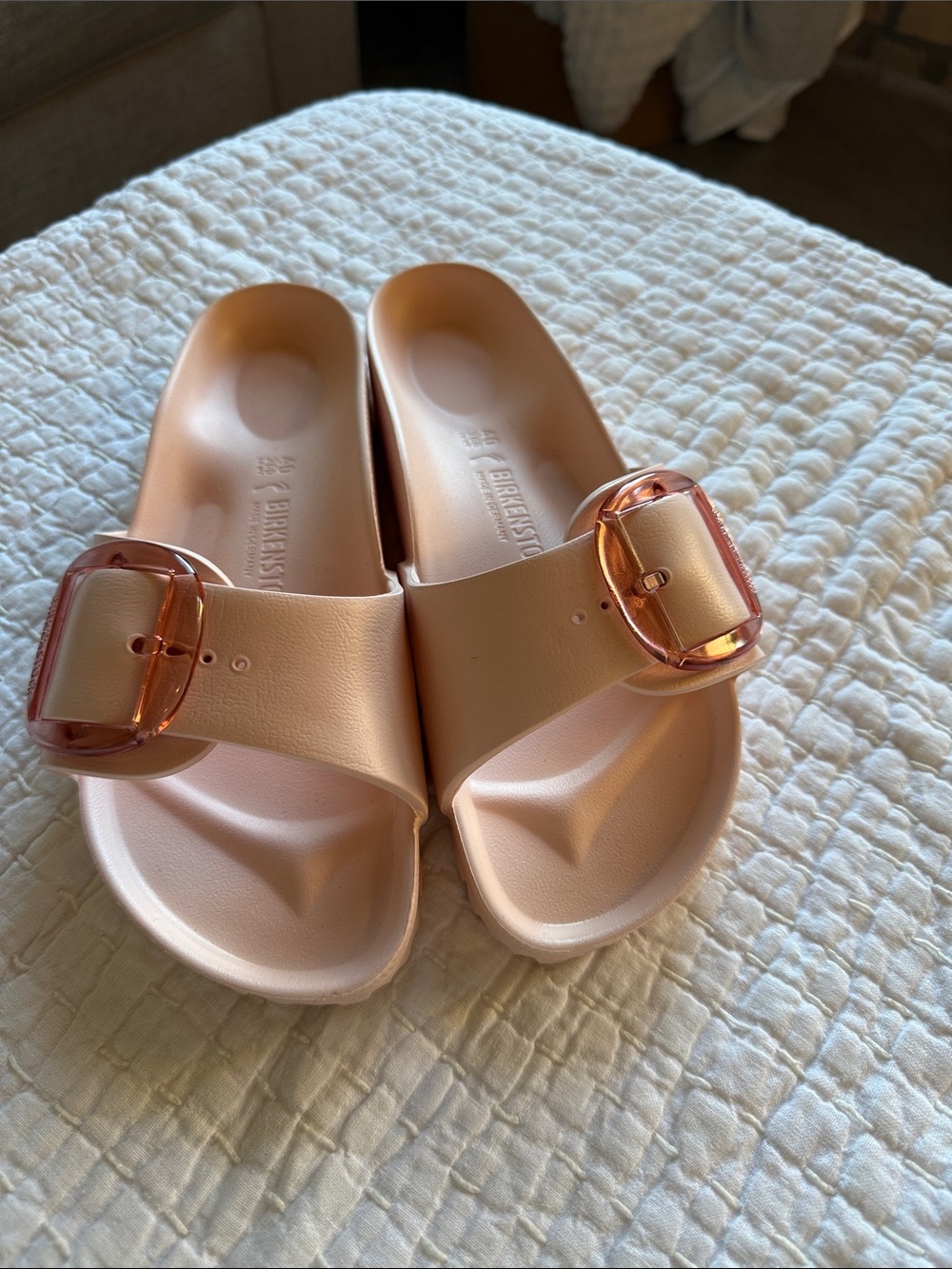 Birkenstock Women’s Madrid EVA Slide Sandals - Blush Pink with Rose Buckle
